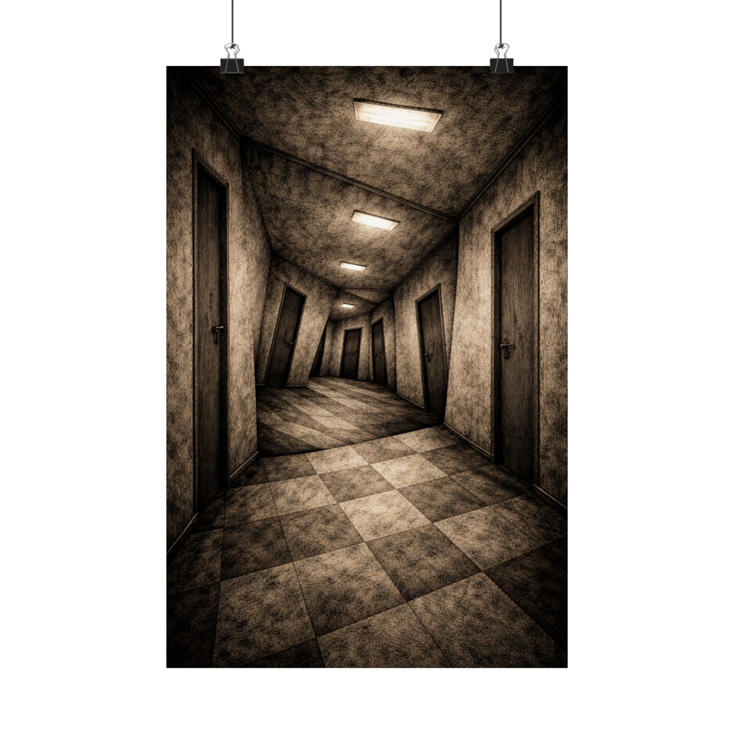 No Exit Corridor – Surreal Haunted Corridor Wall Art