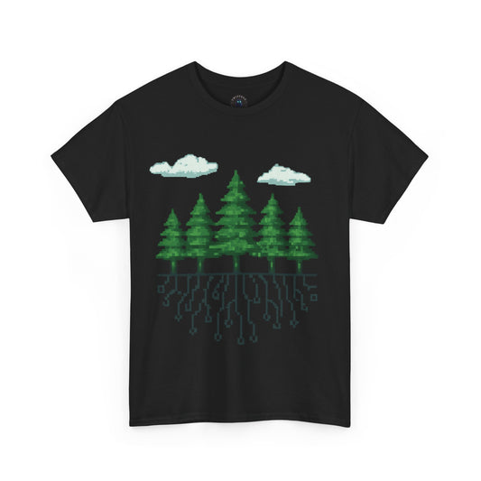Pixel Rooted T-Shirt – Digital Forest Circuit Tree Graphic Tee | Twistbug