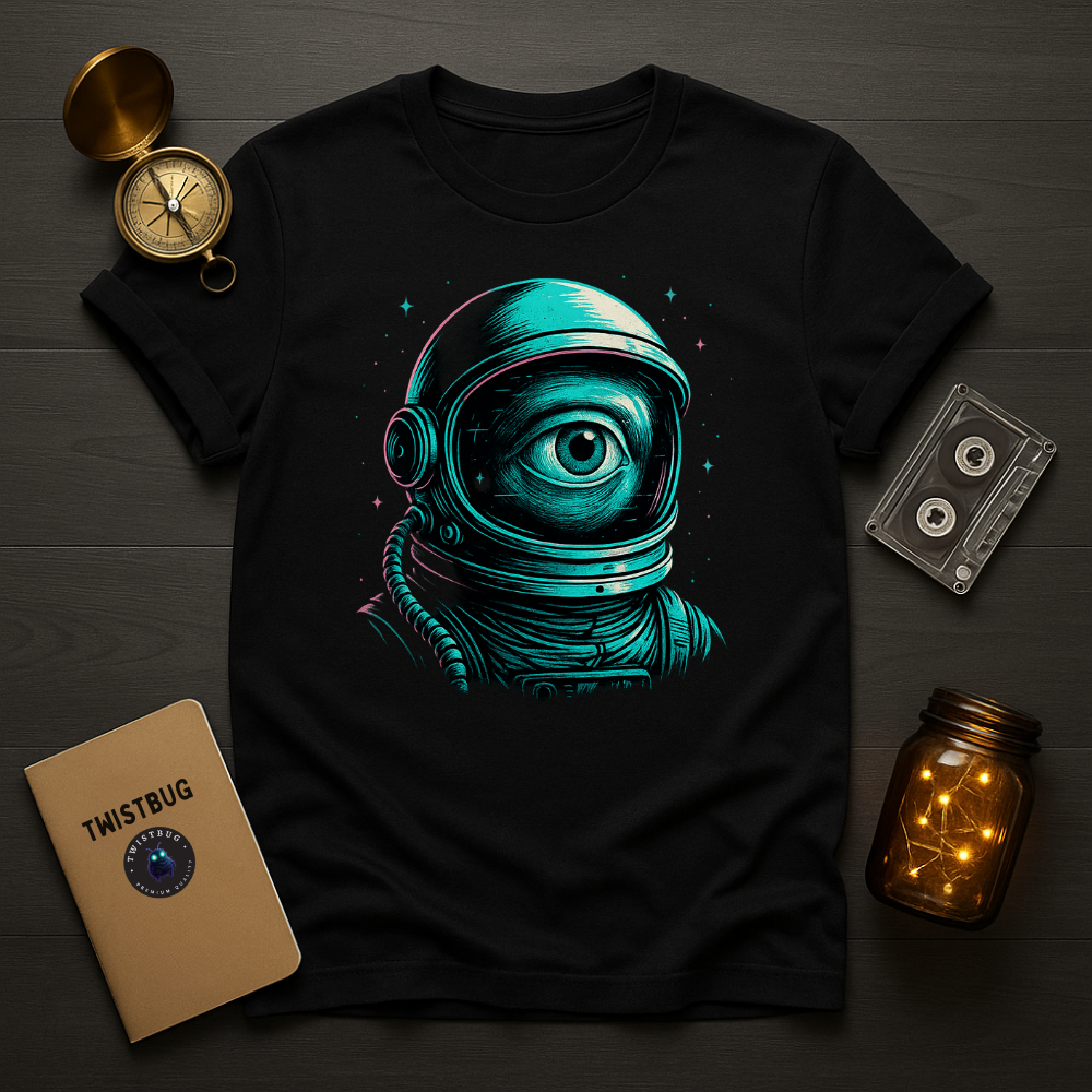 Black tee with neon cyclops astronaut portrait