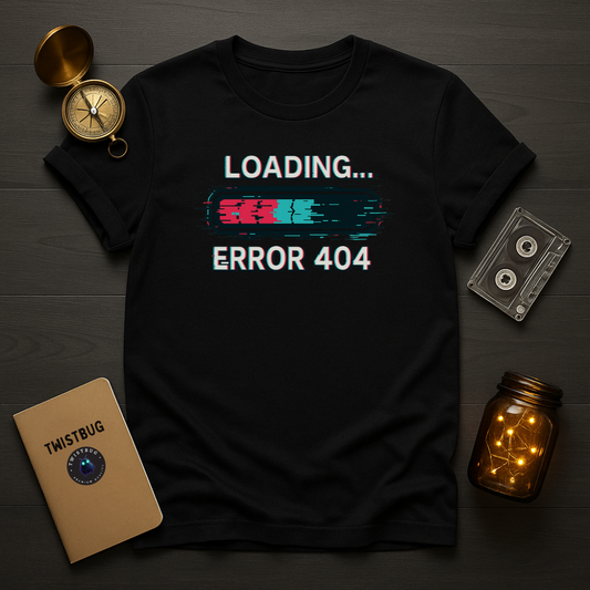 Black glitch meme tee with RGB progress bar and white text