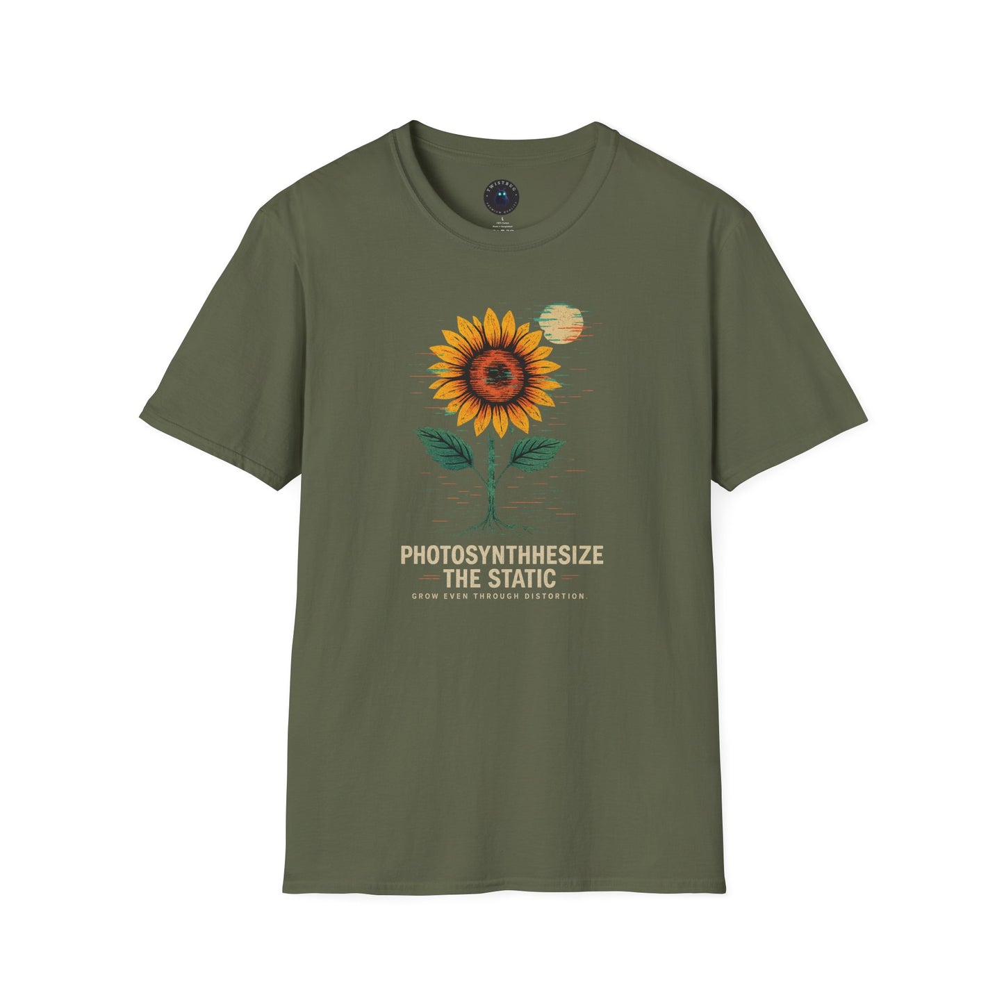 Photosynthesize the static Tee-Glitch Sunflower Retro Graphic T-Shirt