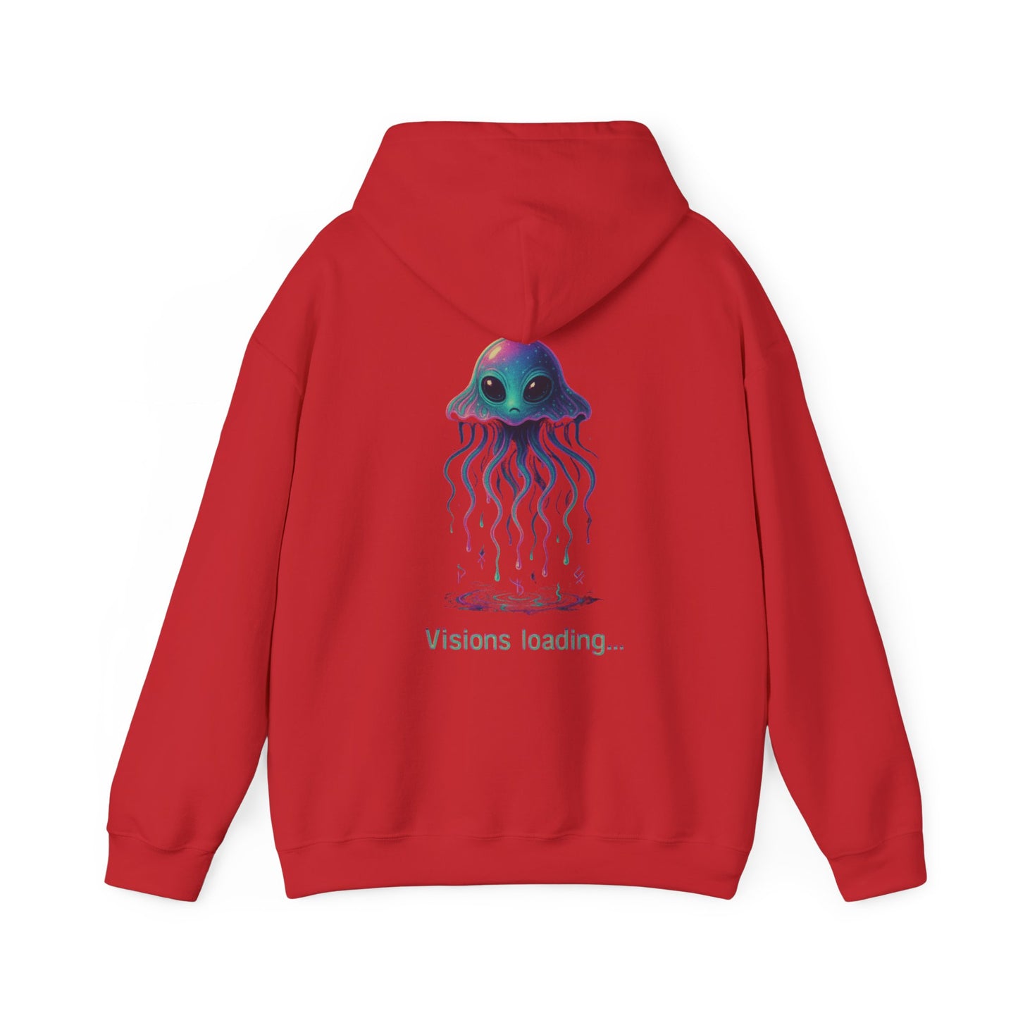 Visions Loading Hoodie – Trippy Alien Jellyfish Aesthetic in Cyber Glow