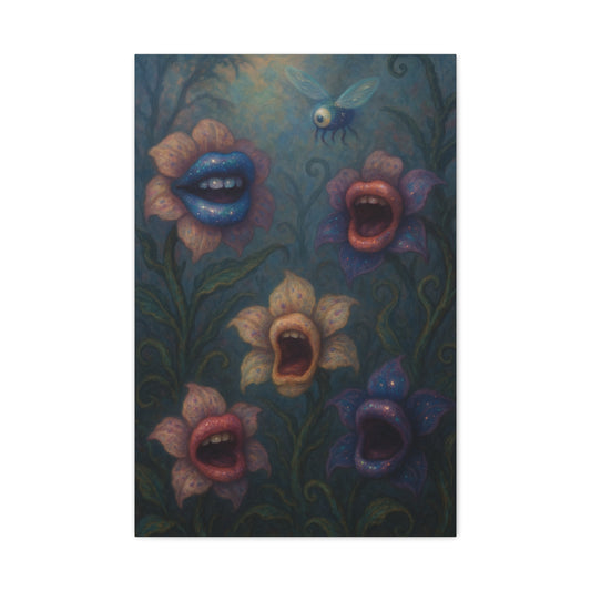 Abstract Floral Wall Art - Unique Matte Canvas with Whimsical Faces