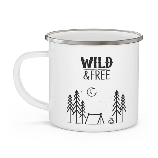 Wild & Free Enamel Camping Mug - Adventure Coffee Cup, Hiking Mug, Outdoor Gift, Eco-Friendly Drinkware, Nature Lover's Essential