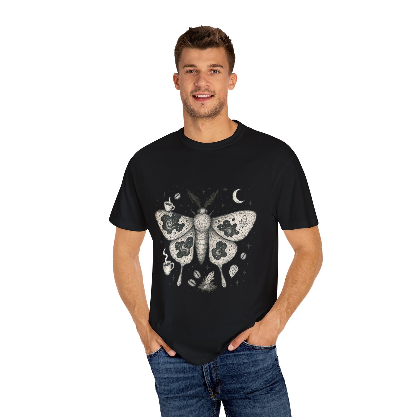 Caffeine Moth T-Shirt – Cosmic Moth Graphic Tee for Night Owls | Twistbug
