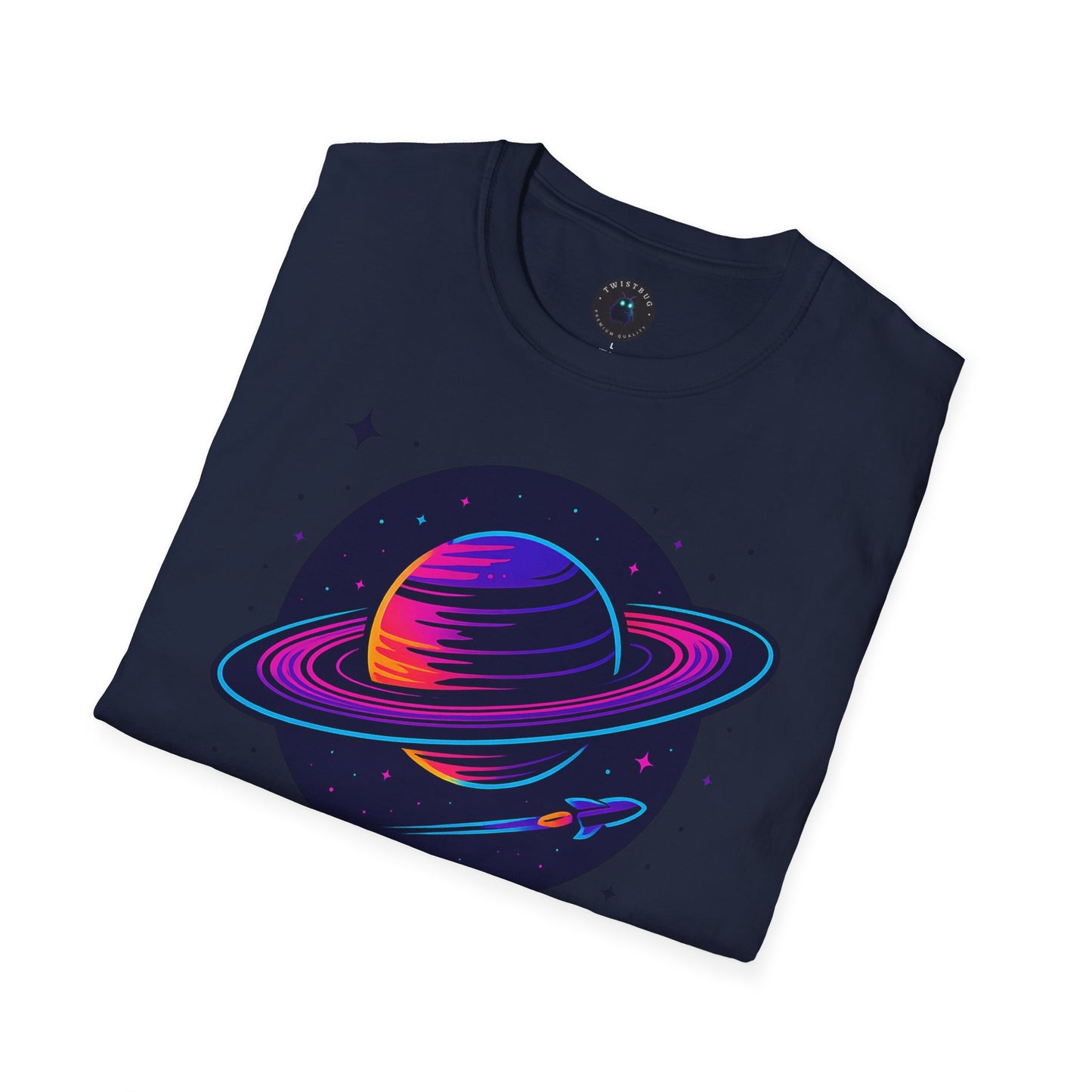 Neon Saturn Synthwave T-Shirt – Retro 80s Space Planet Tee