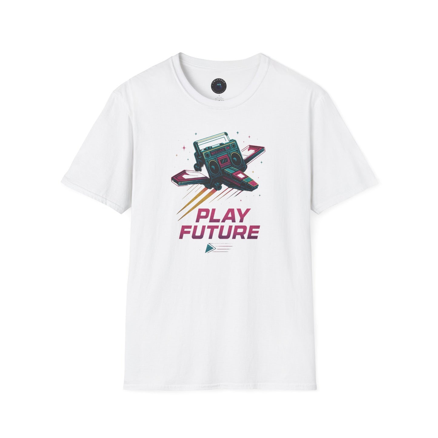 Retro Boombox Spaceship Tee – Play Future Vaporwave Shirt