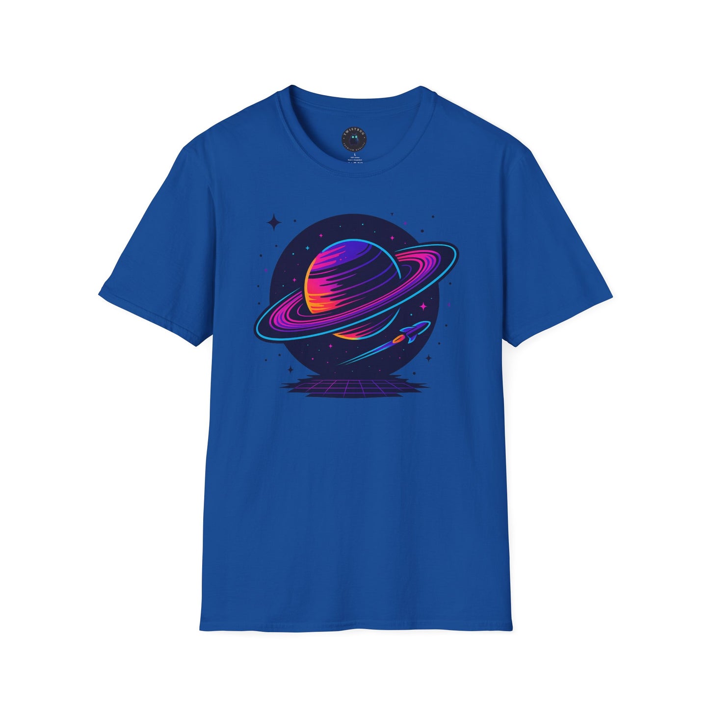 Neon Saturn Synthwave T-Shirt – Retro 80s Space Planet Tee