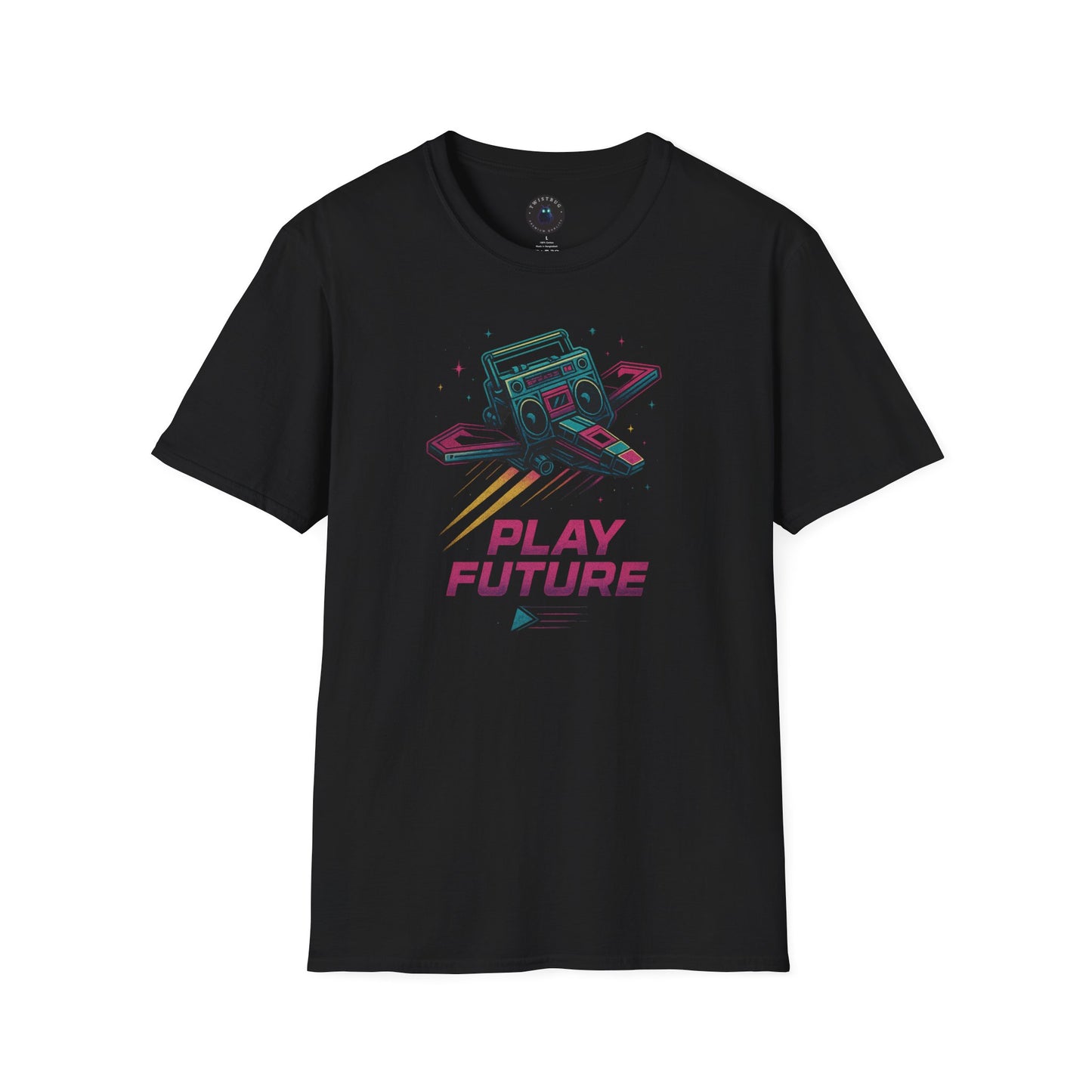 Retro Boombox Spaceship Tee – Play Future Vaporwave Shirt