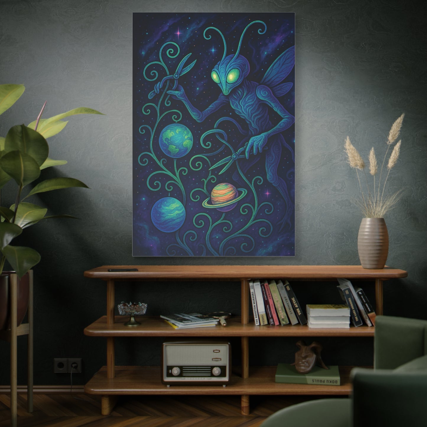 Mystical Space Moth Canvas Wall Art - Vibrant Alien-Inspired Décor