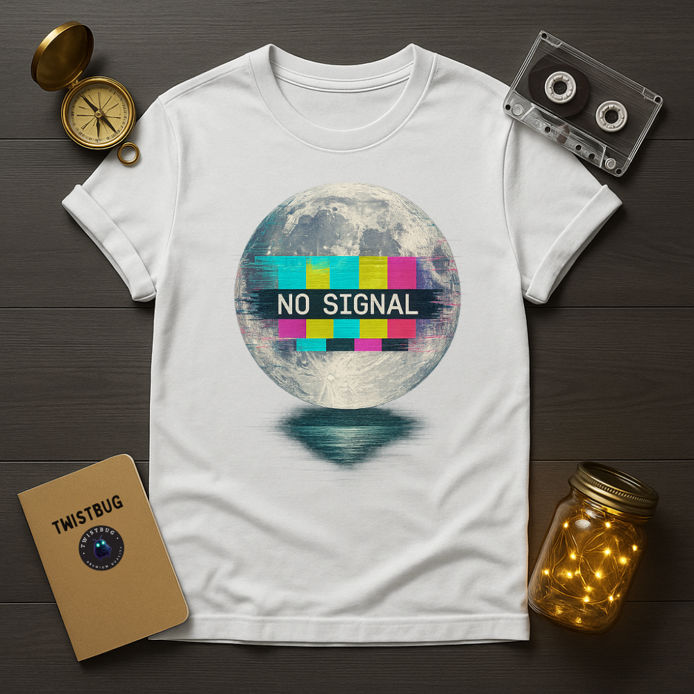 No Signal Moon T-Shirt – Retro TV Test Bars Space Tee