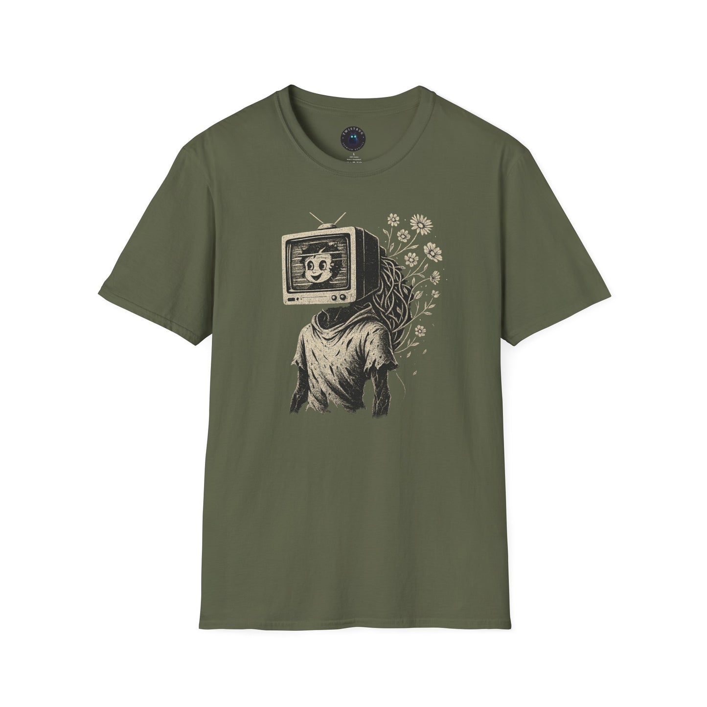 Blooming Static – Retro TV Head Surreal T-Shirt