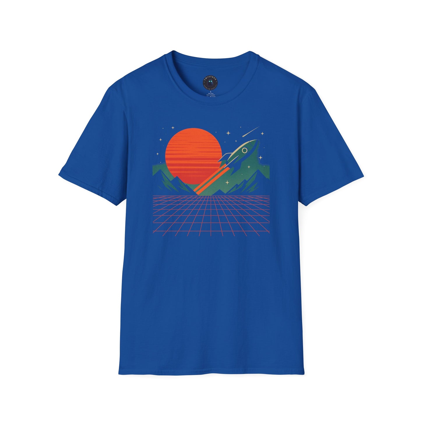 Retro Rocket T-Shirt – Synthwave Sun & Neon Grid