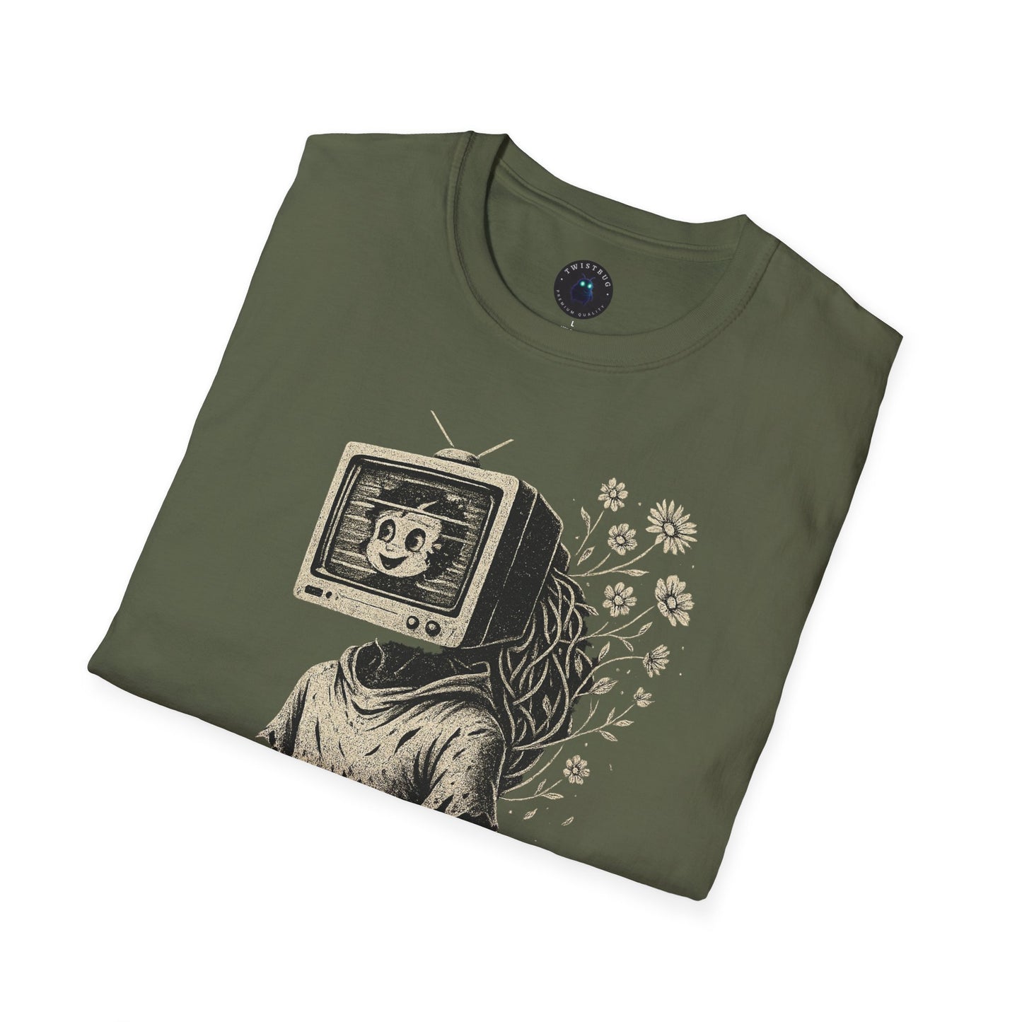 Blooming Static – Retro TV Head Surreal T-Shirt