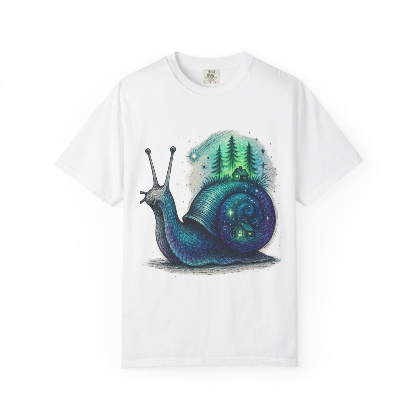 Cosmic Snail Retreat T-Shirt – Surreal Cottagecore Galaxy Tee | Twistbug