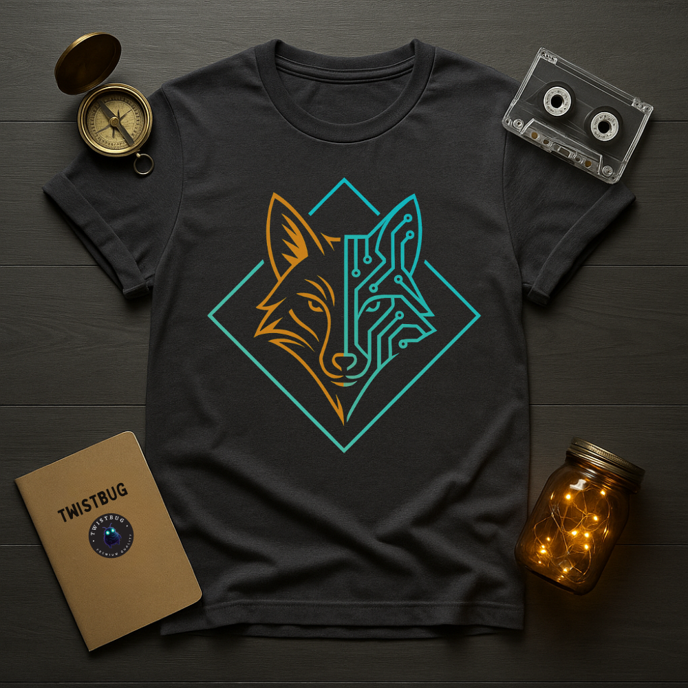 Charcoal gray fox cybernetic design shirt.