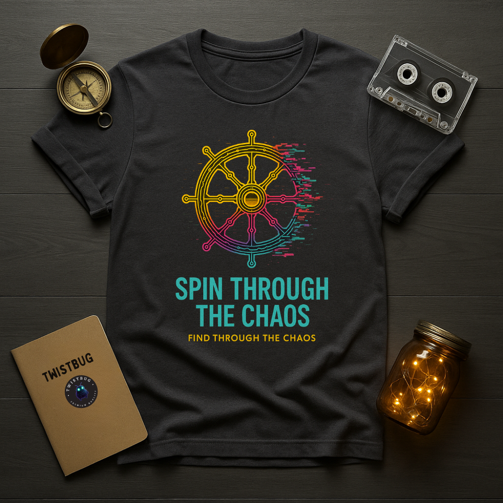 Charcoal tee with colorful wheel and motivational quote