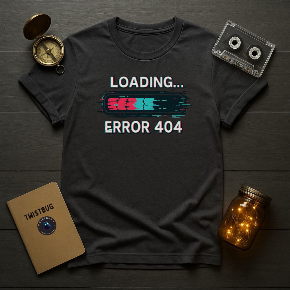 Charcoal tech-humor shirt showing distorted loading bar