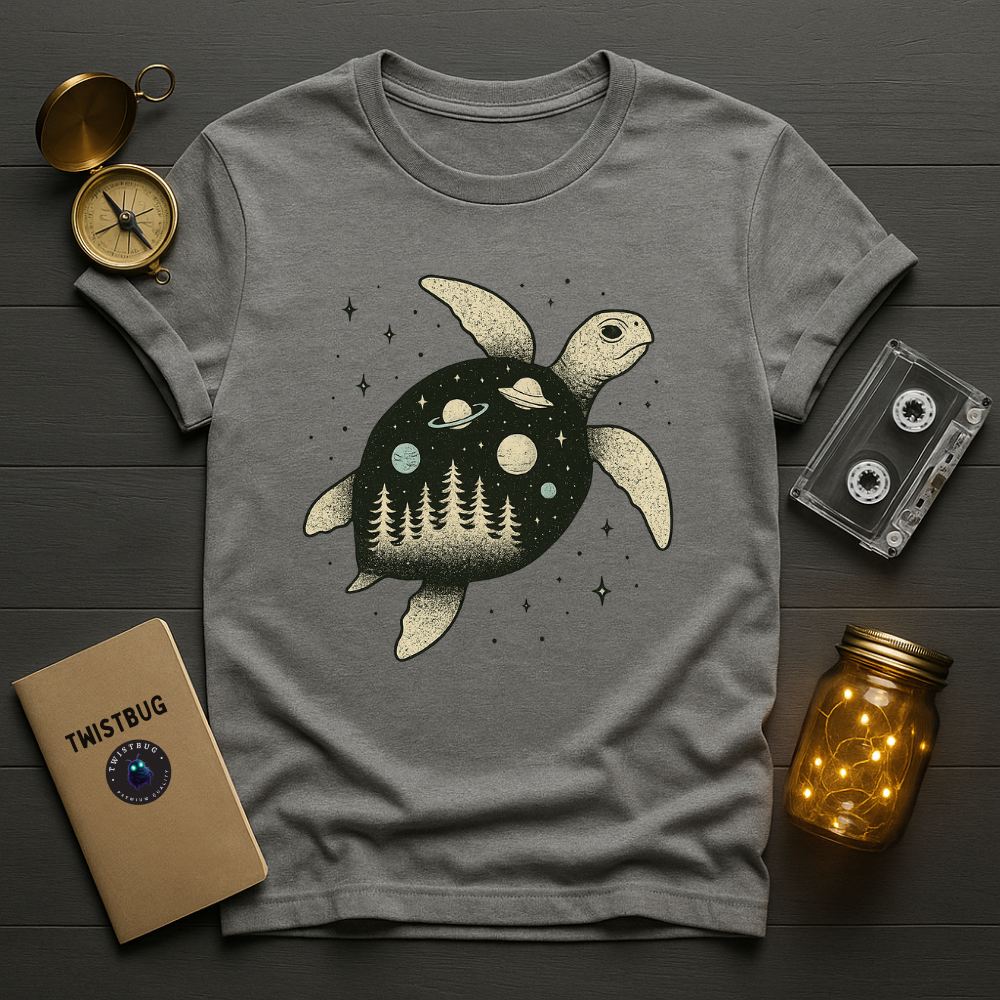 Sport grey tee with cosmic turtle illustration