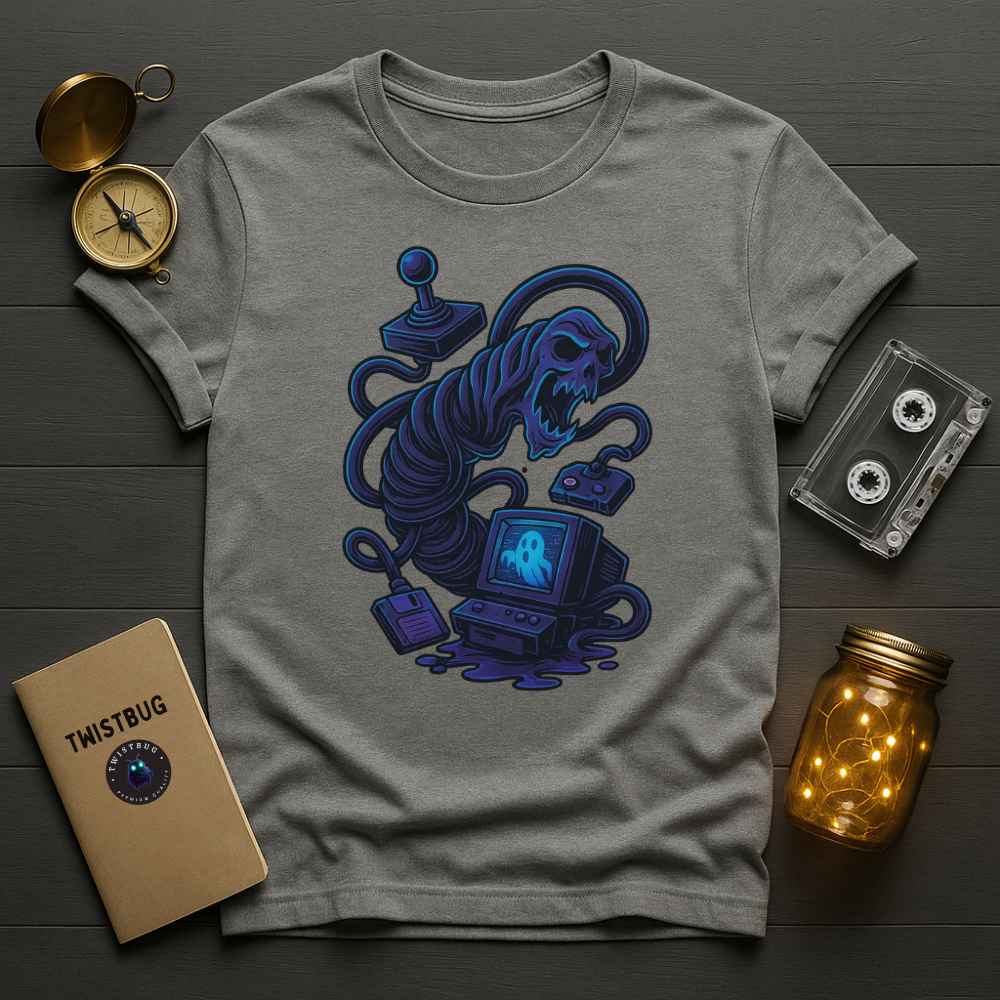 Sport grey tee with retro gaming ghost design