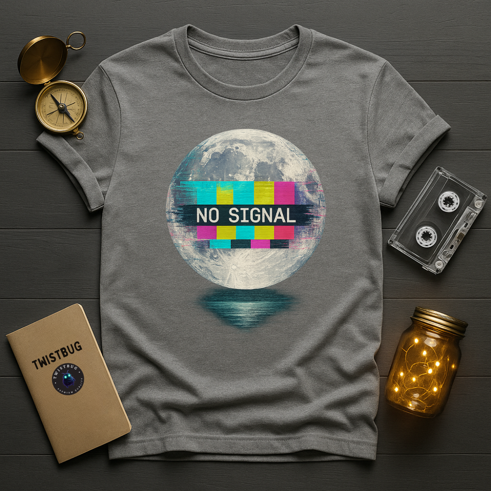 No Signal Moon T-Shirt – Retro TV Test Bars Space Tee