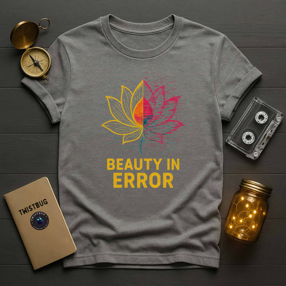 Sport grey tee with glitch lotus and gold text