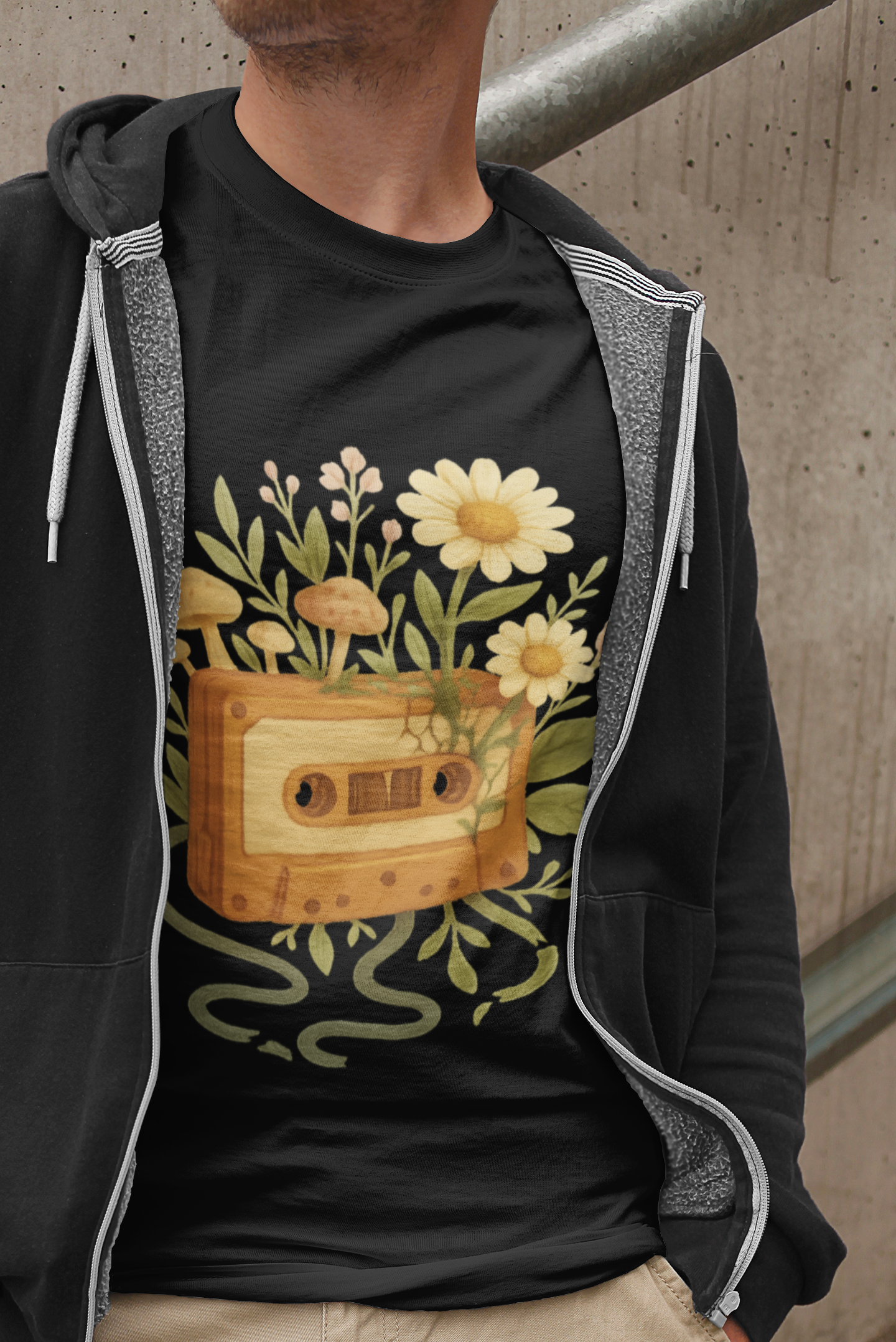 Retro Floral Cassette T-Shirt - Unisex Softstyle Tee for Music Lovers