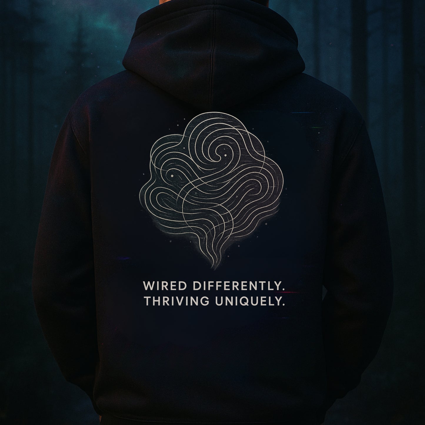 Neurodivergent Minimalist Hoodie – “Wired Differently” Soft-Line Brain Design