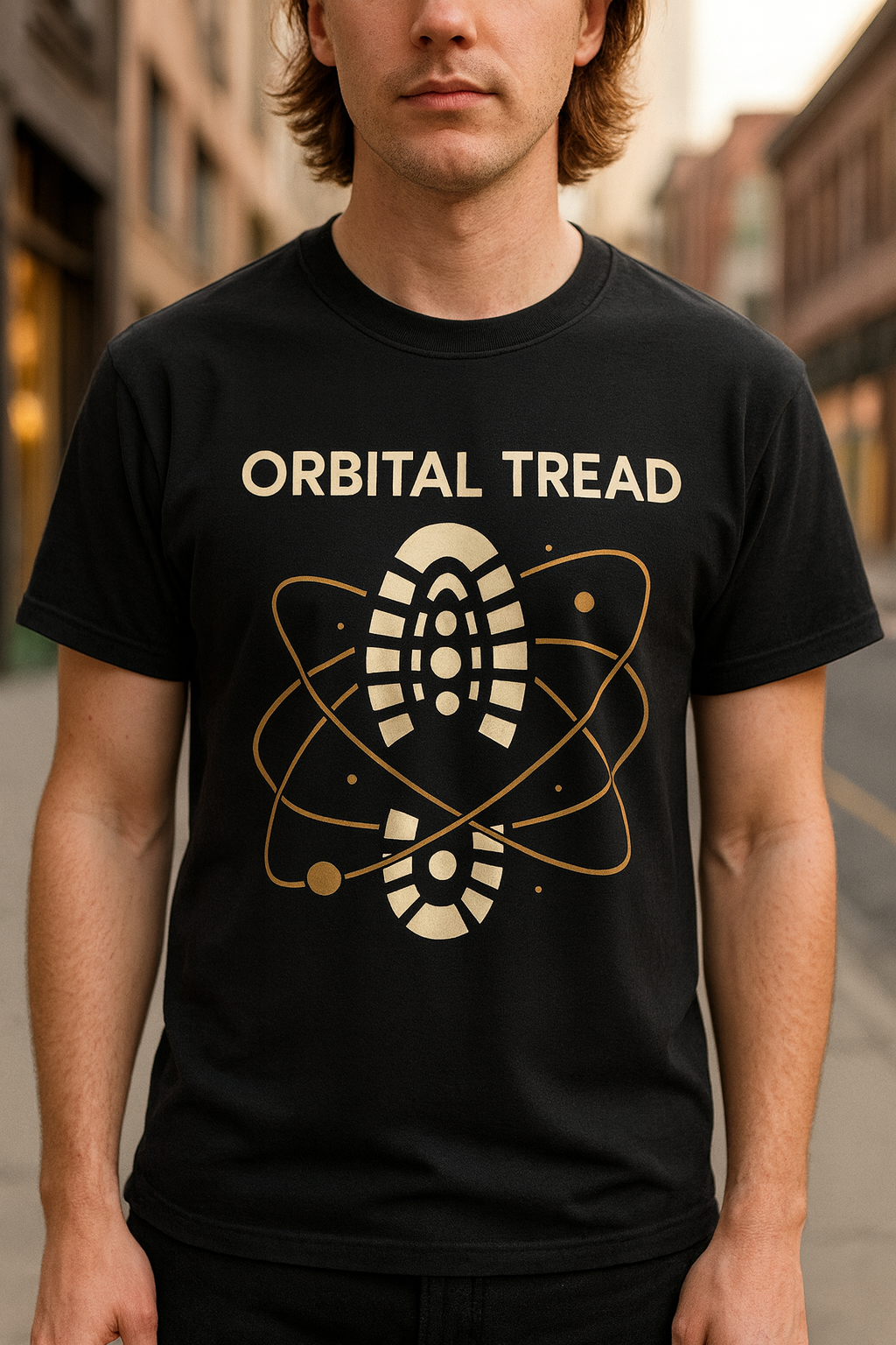Orbital Tread — Cosmic Hiking Boot Graphic T-Shirt | Twistbug