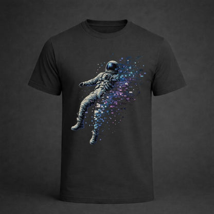 Black t-shirt with an astronaut design on a dark background