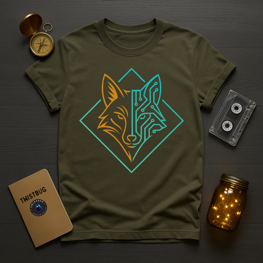 Military green fox circuitry streetwear tee.