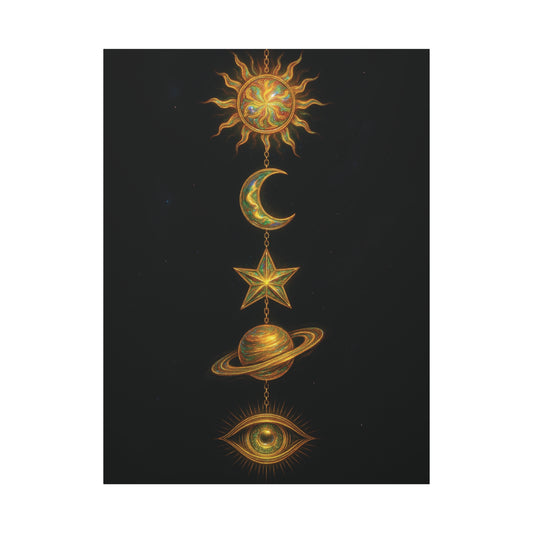 Celestial Cascade Wall Art – Sun Moon Star Planet Eye Print