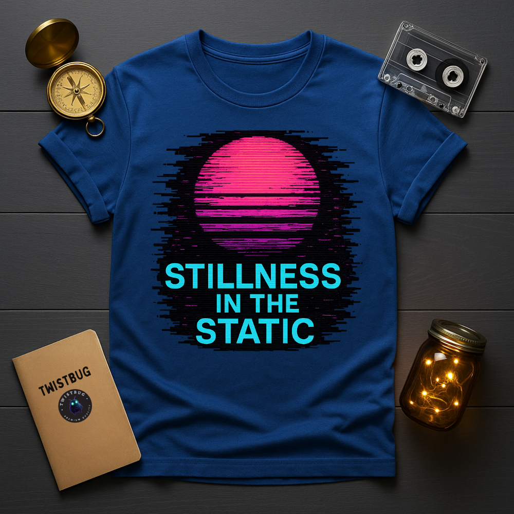 Stillness in the Static T-Shirt – Neon Glitch Sun Tee
