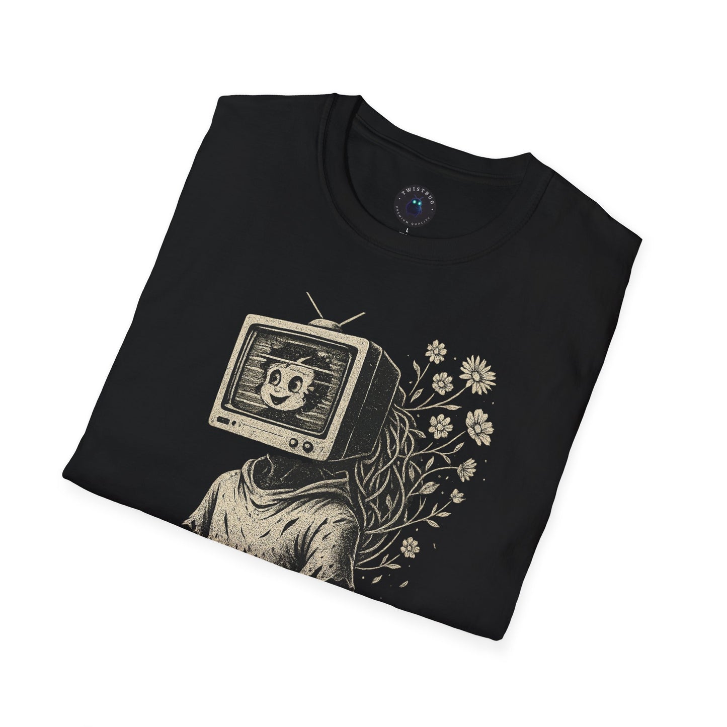 Blooming Static – Retro TV Head Surreal T-Shirt