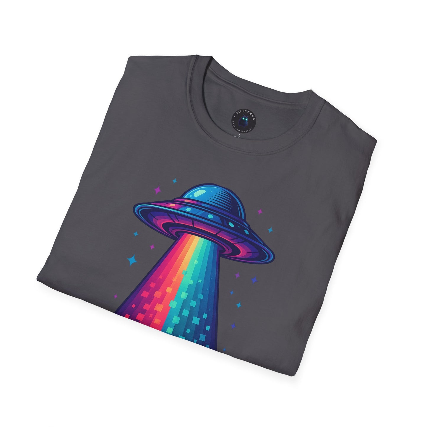Neon UFO Pixel Beam Tee – Retro Vaporwave Space T-Shirt