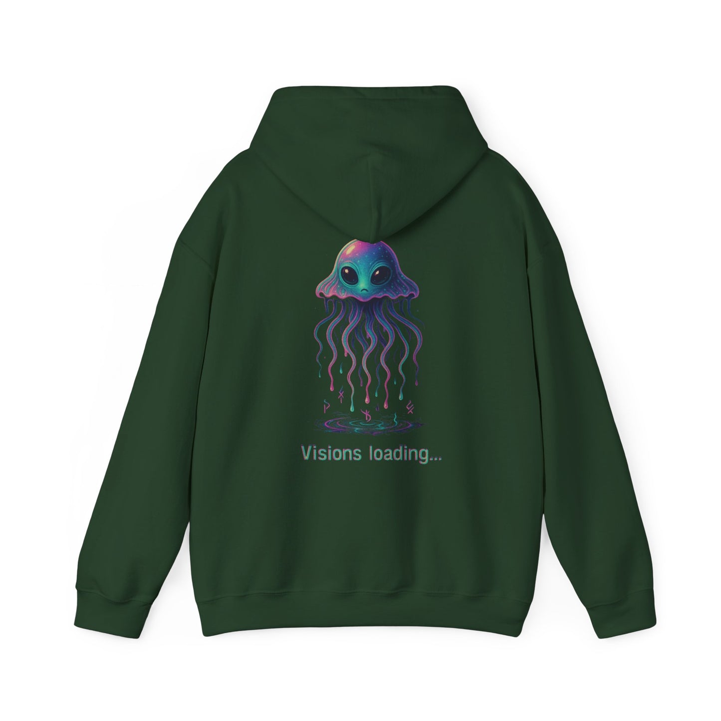 Visions Loading Hoodie – Trippy Alien Jellyfish Aesthetic in Cyber Glow