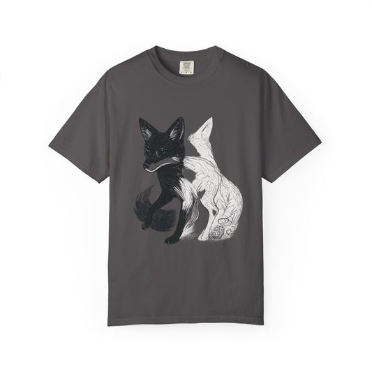 Dual Nature Fox T-Shirt – Monochrome Spirit Animal Graphic Tee | Twistbug