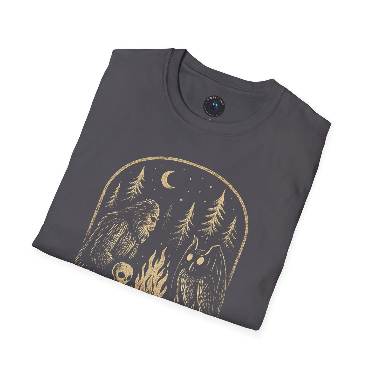 Campfire Cryptids – Bigfoot, Alien & Mothman Night Forest T-Shirt