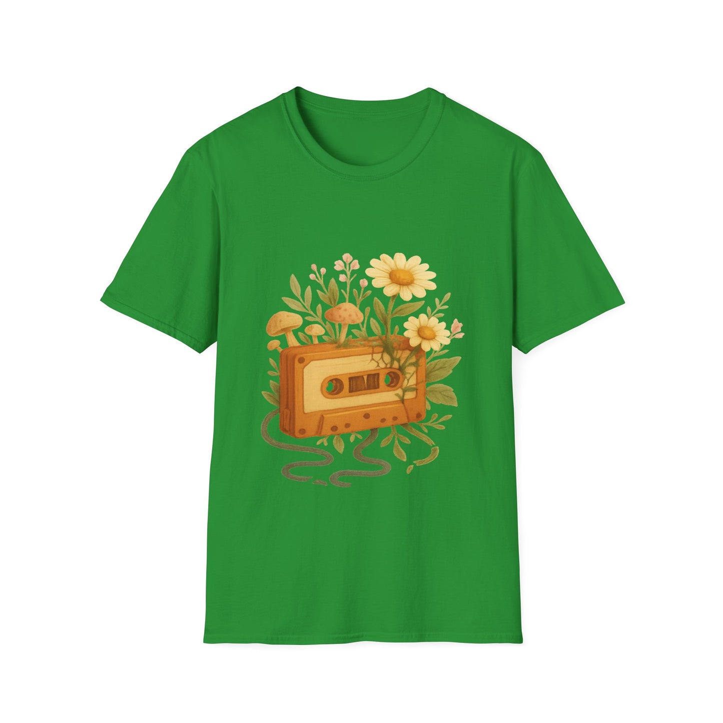 Retro Floral Cassette T-Shirt - Unisex Softstyle Tee for Music Lovers