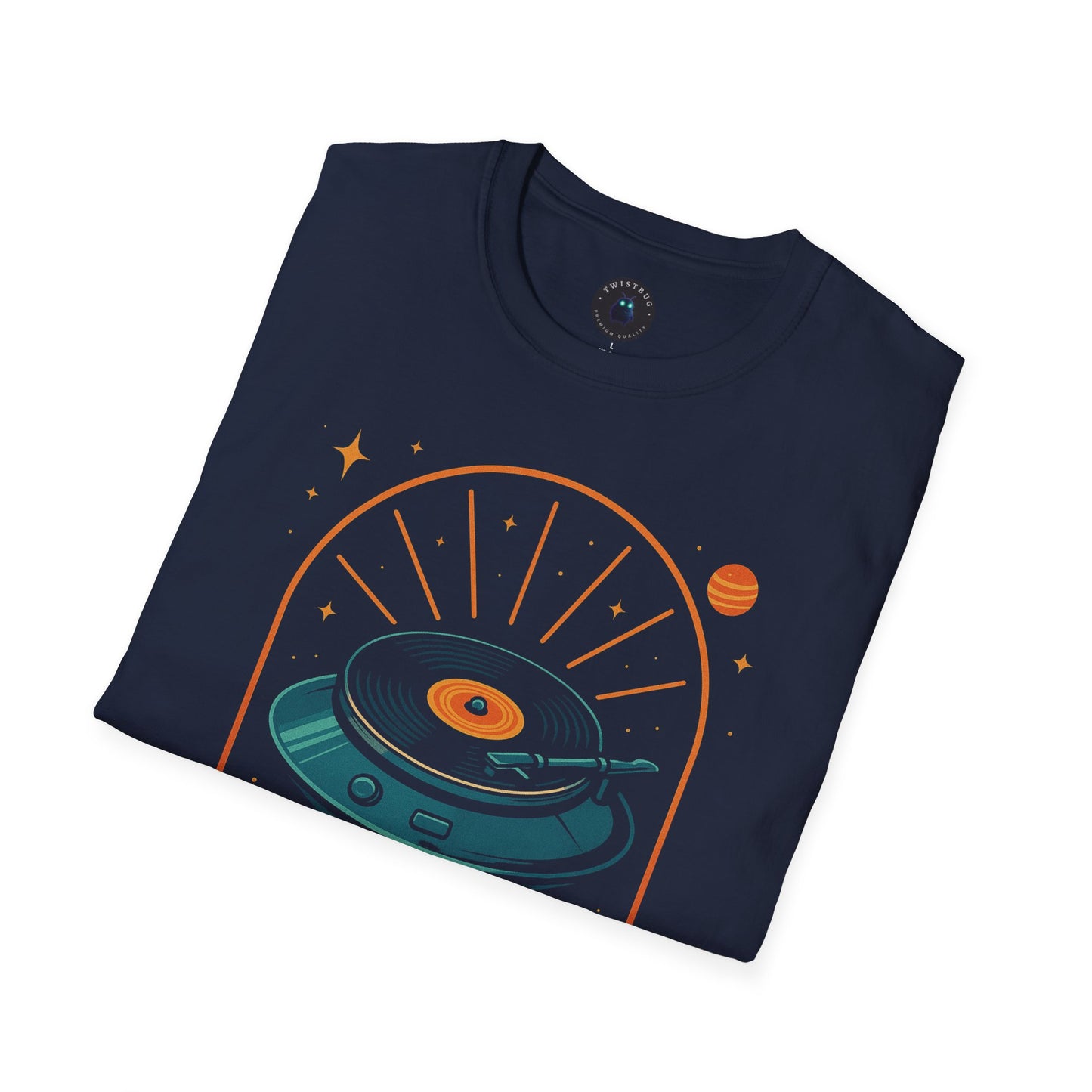 Retrofuturistic UFO Turntable T-Shirt – Space-Age Vinyl Saucer Tee