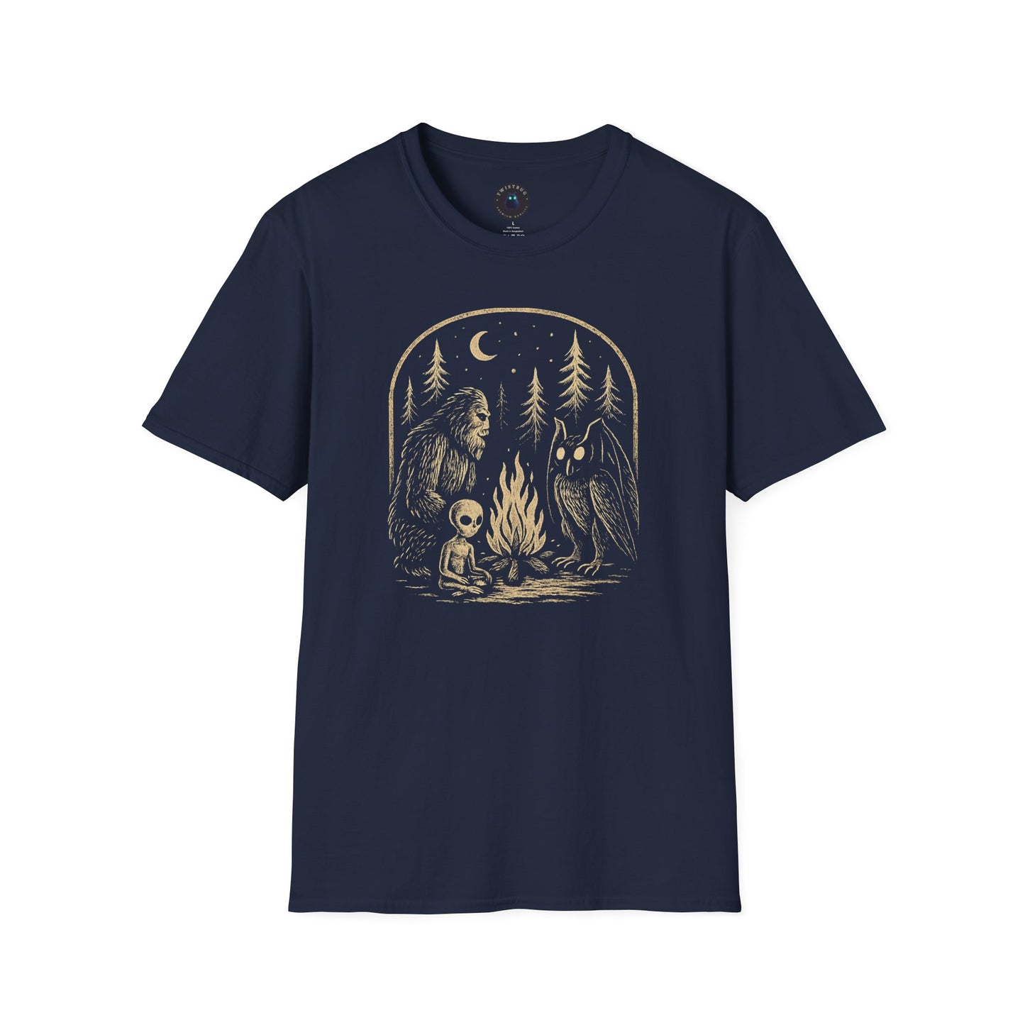 Campfire Cryptids – Bigfoot, Alien & Mothman Night Forest T-Shirt