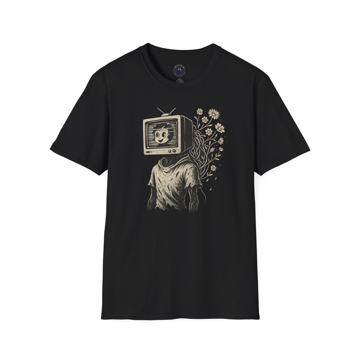 Blooming Static – Retro TV Head Surreal T-Shirt