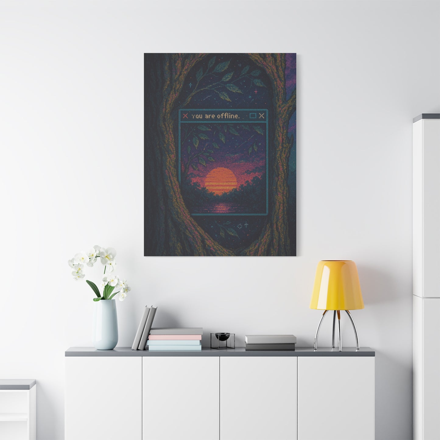 You Are Offline Wall Art – Pixel Sunset Glitch Window Print