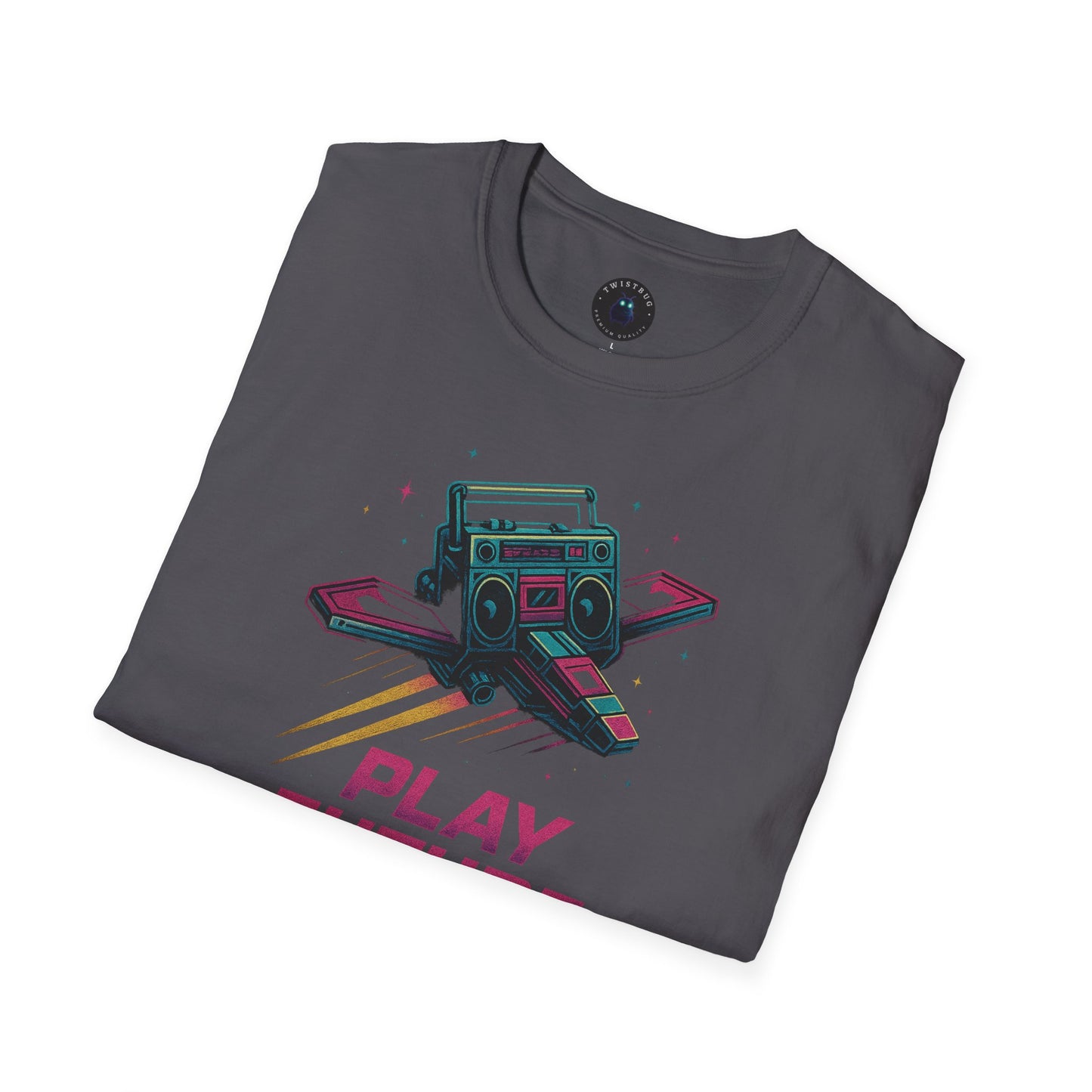 Retro Boombox Spaceship Tee – Play Future Vaporwave Shirt