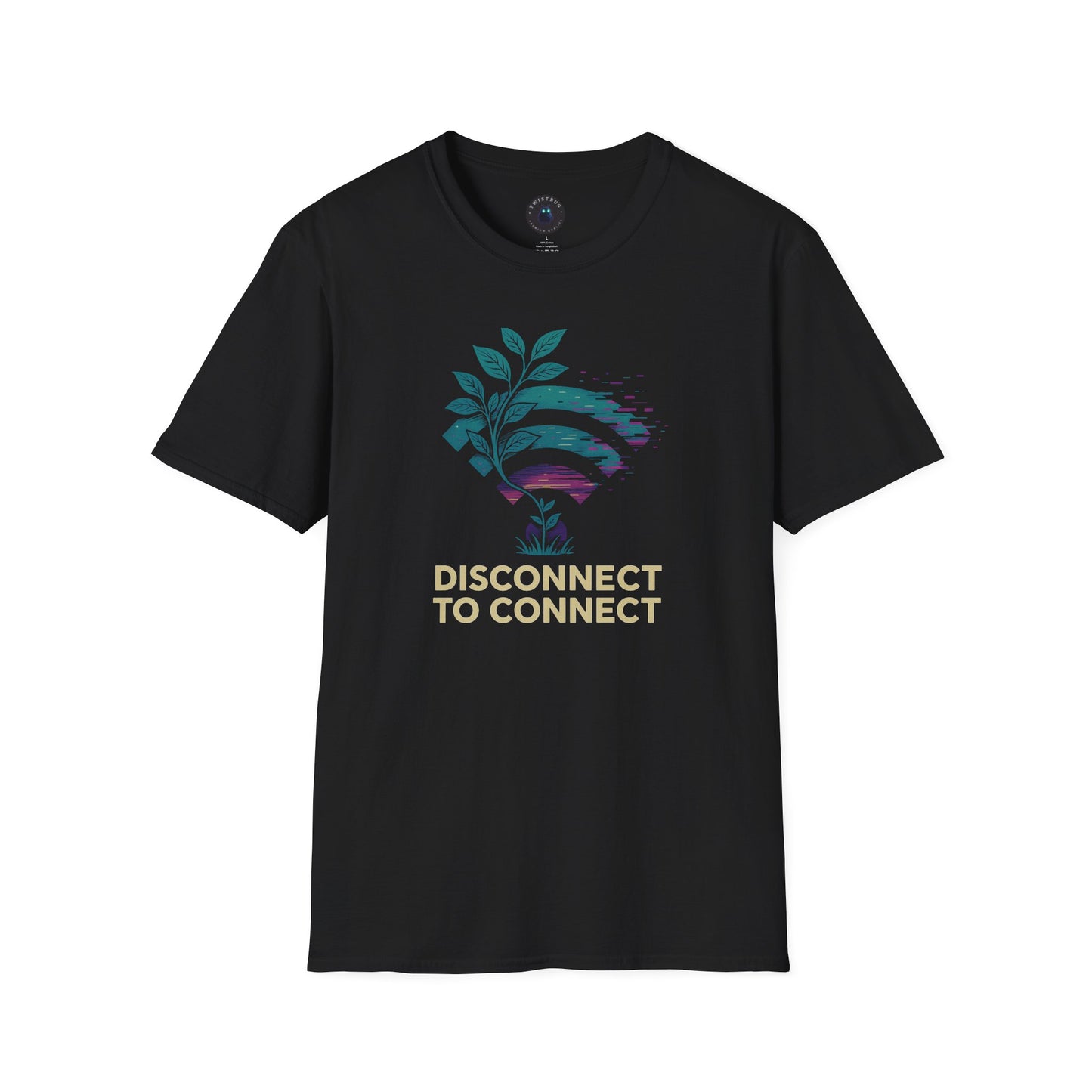 Disconnect to Connect – Glitch Wi-Fi × Nature Graphic T-Shirt