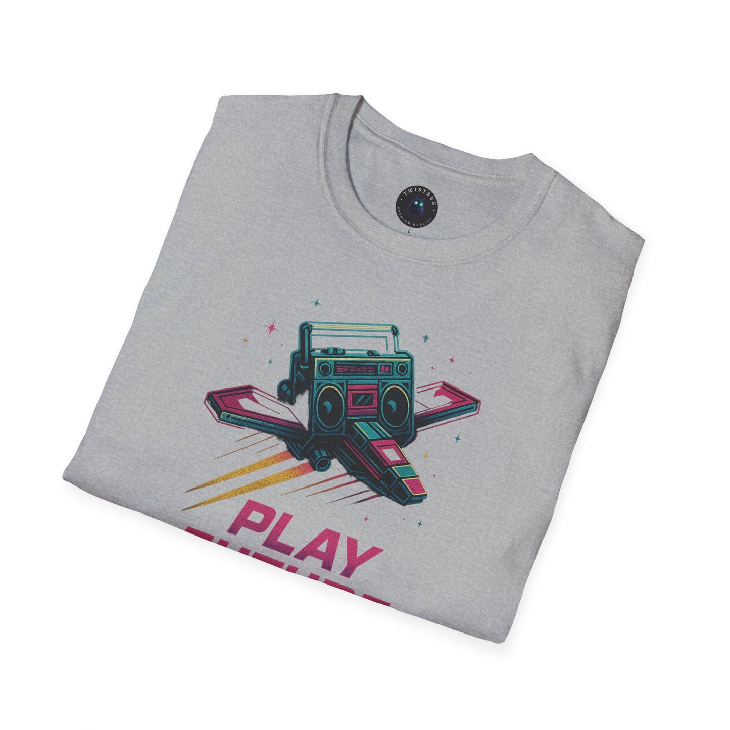 Retro Boombox Spaceship Tee – Play Future Vaporwave Shirt
