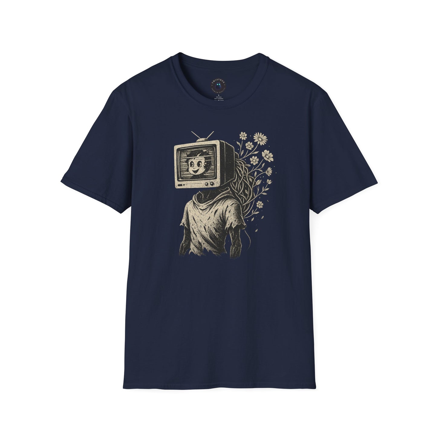 Blooming Static – Retro TV Head Surreal T-Shirt