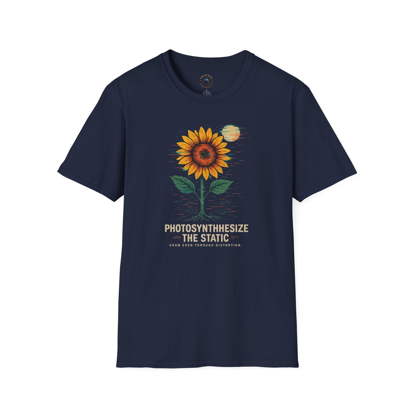 Photosynthesize the static Tee-Glitch Sunflower Retro Graphic T-Shirt