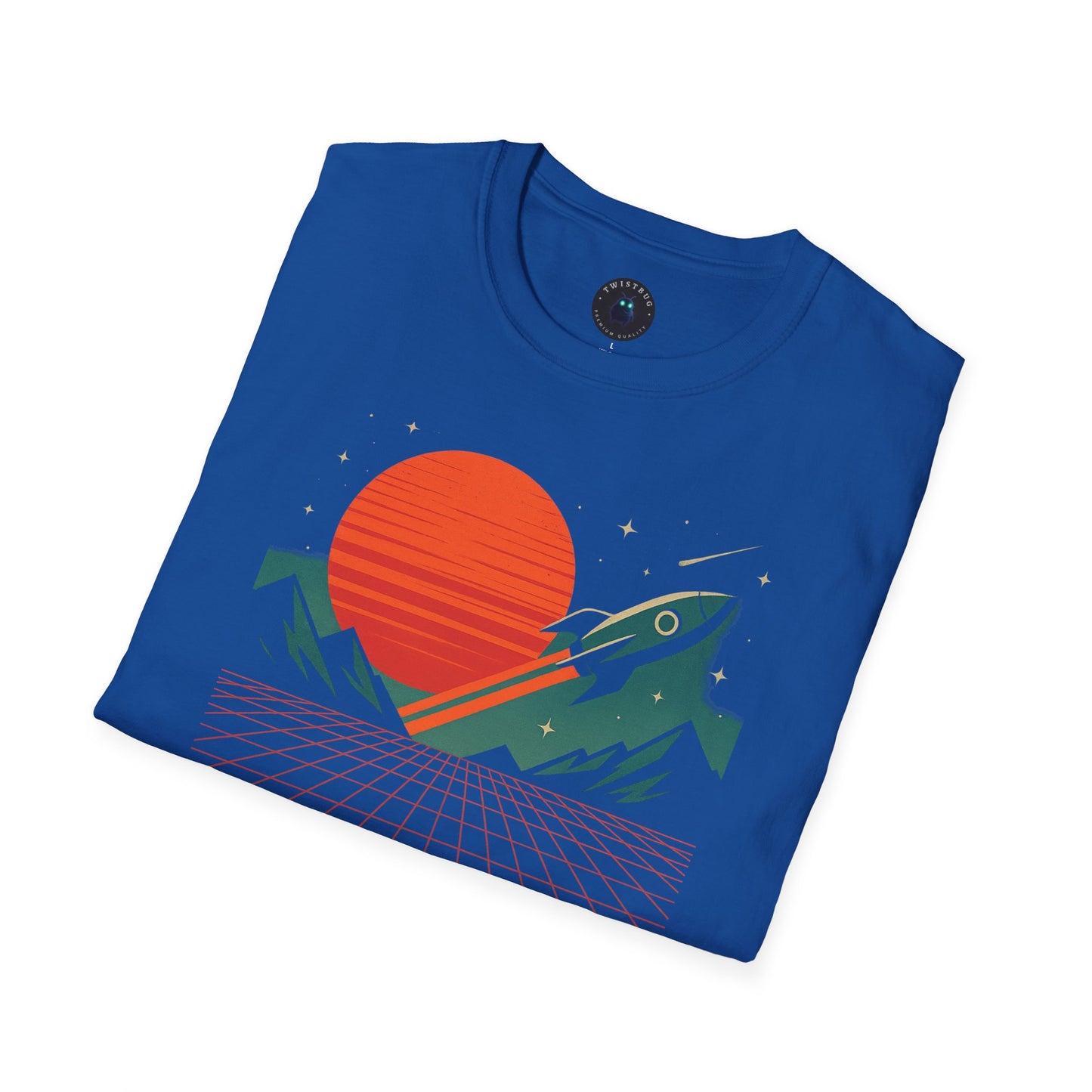 Retro Rocket T-Shirt – Synthwave Sun & Neon Grid