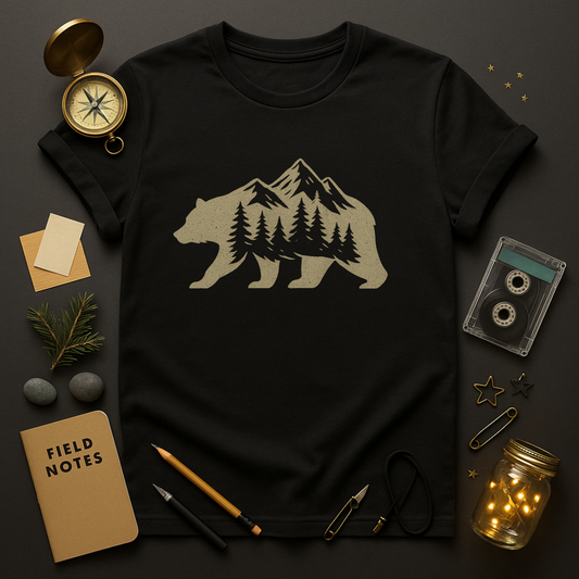 Mountain bear wildlife graphic tee in vintage bone ink
